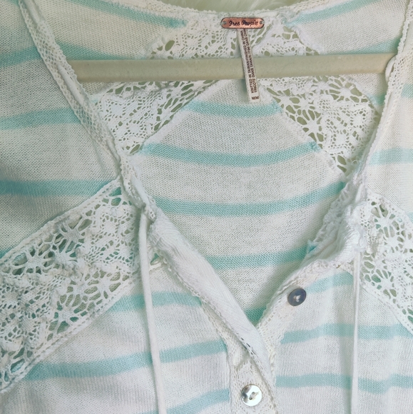 FREE PEOPLE "Vintage" blue and white stripe KNITTED& Laced long sleeve*M*Cinched - Picture 6 of 12